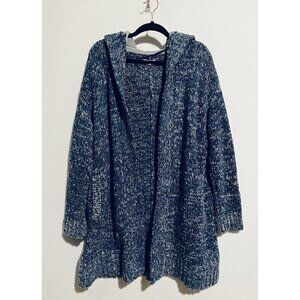 Lou and Grey Cardigan Sweater Womens XS S  Blue Flecked Open Front Hood Chunky